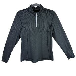 McKinley Black Gray Zig Zag Long Sleeve Mock Neck 1/4 Zip Stretchy Pullover Sz L